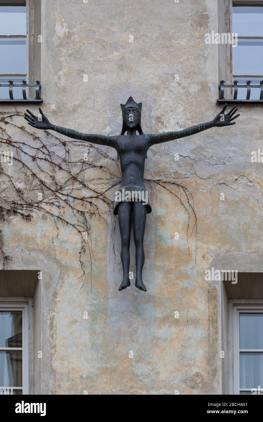 Sculpture of a man with his arms stretched out - Bressanone / Brixen, South Tyrol, Italy Stock Photo