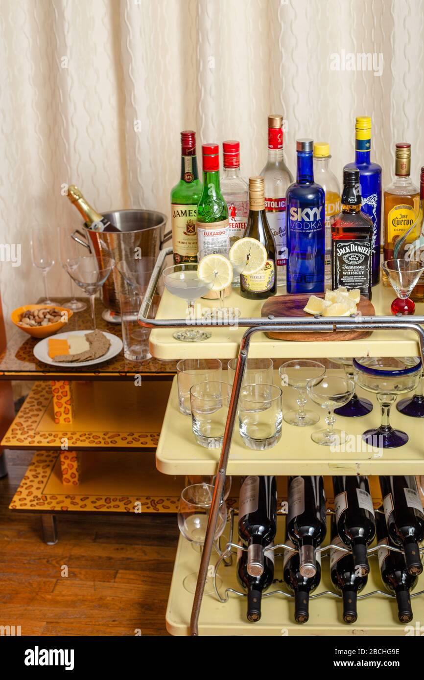 Vintage cocktail cart stocked with booze Stock Photo Alamy