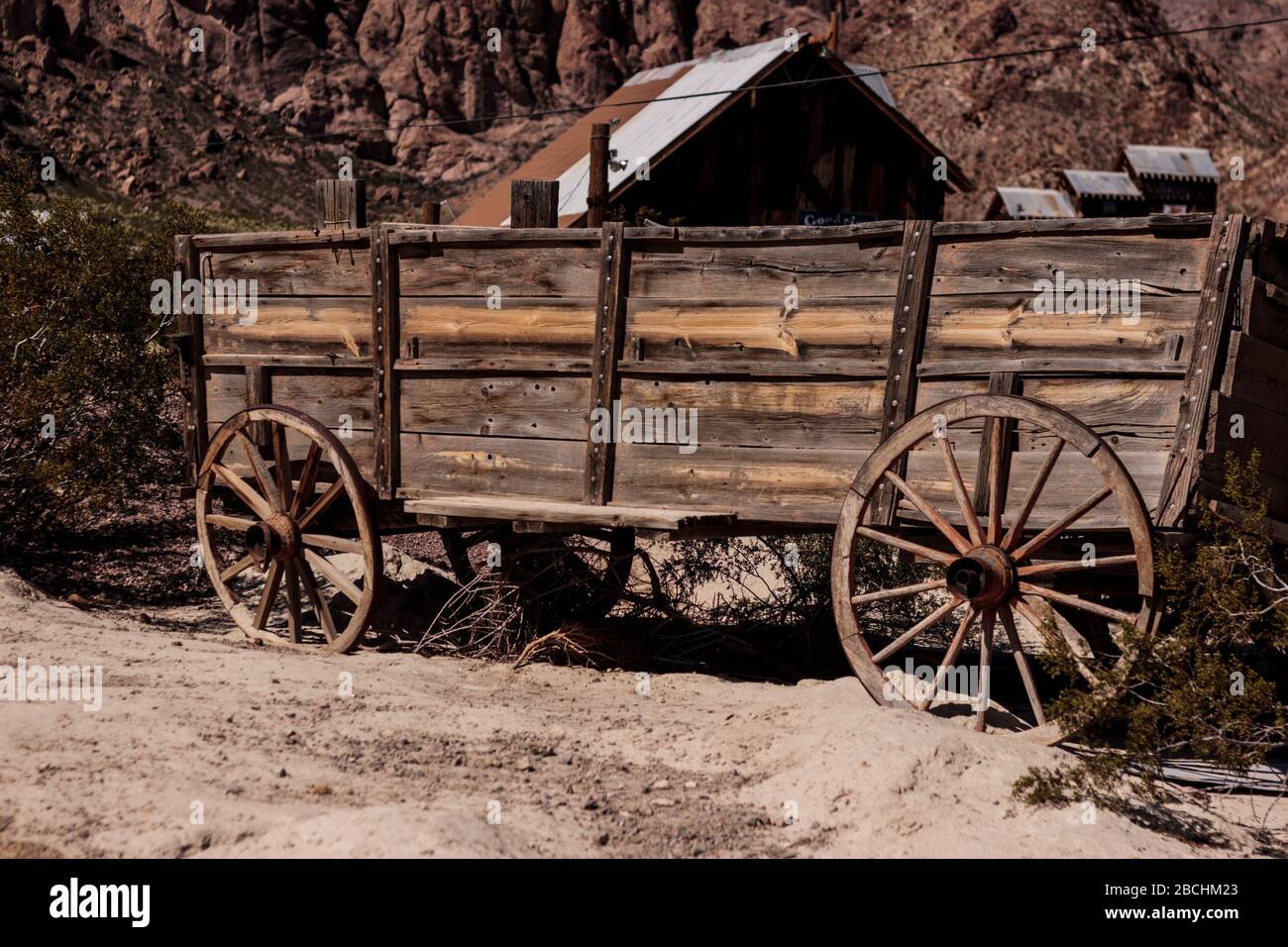 wooden wagon, Nelson, Nevada, United States Stock Photo