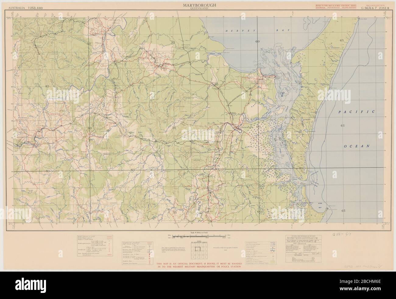 Where Is The Sheet Number On A Map Found Deutsch: Topographic Map Sheet Maryborough, Queensland, Scale 1:253,440, G  56/6 & 7 Zone 8., E 151⁰30'--E 153⁰30'/S 25⁰00'--S 26⁰00', Original Size 47  X 82 Cm., On Sheet 58 X 84 Cm.; 1942;
