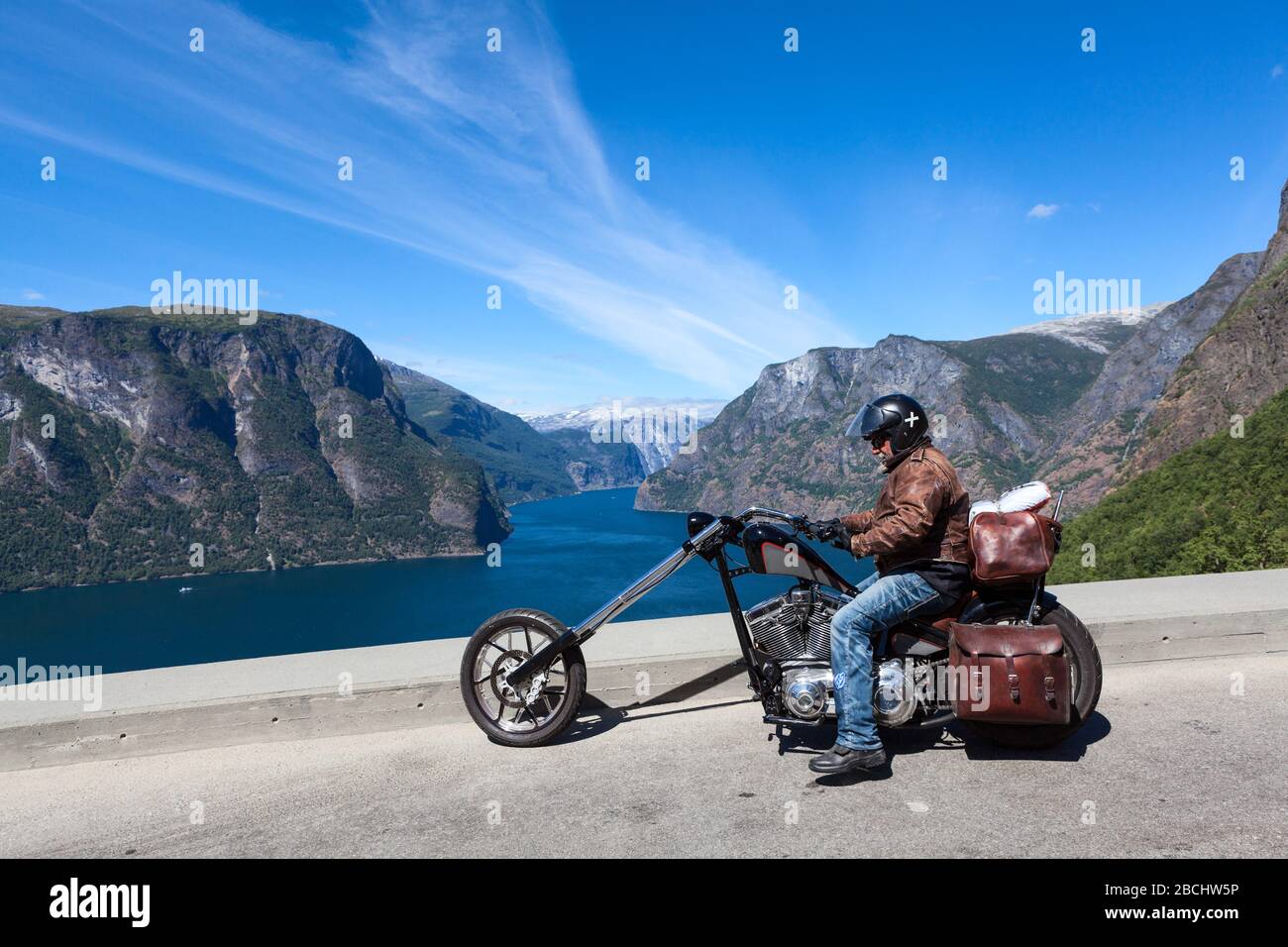 NORWAY-CIRCA JUL, 2018: Mature man free rider stops to rest at scenic ...
