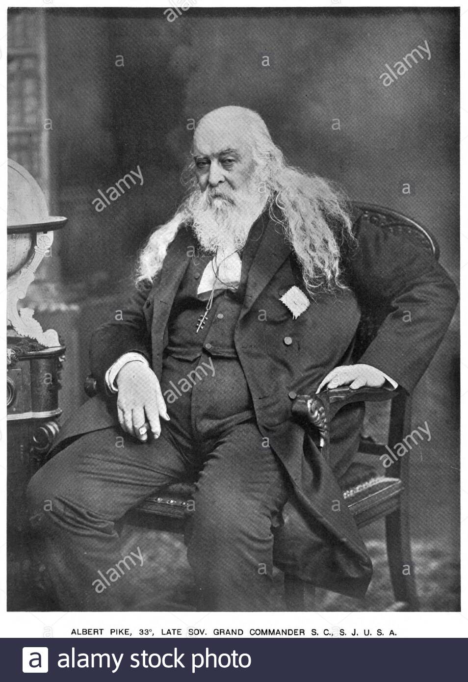 Albert Pike portrait, 1809 – 1891, was an American author, poet and Freemason Sovereign Grand Commander of the Scottish Rite's Southern Jurisdiction, he was also a senior officer of the Confederate States Army in the American Civil War, circa late 1800s Stock Photo