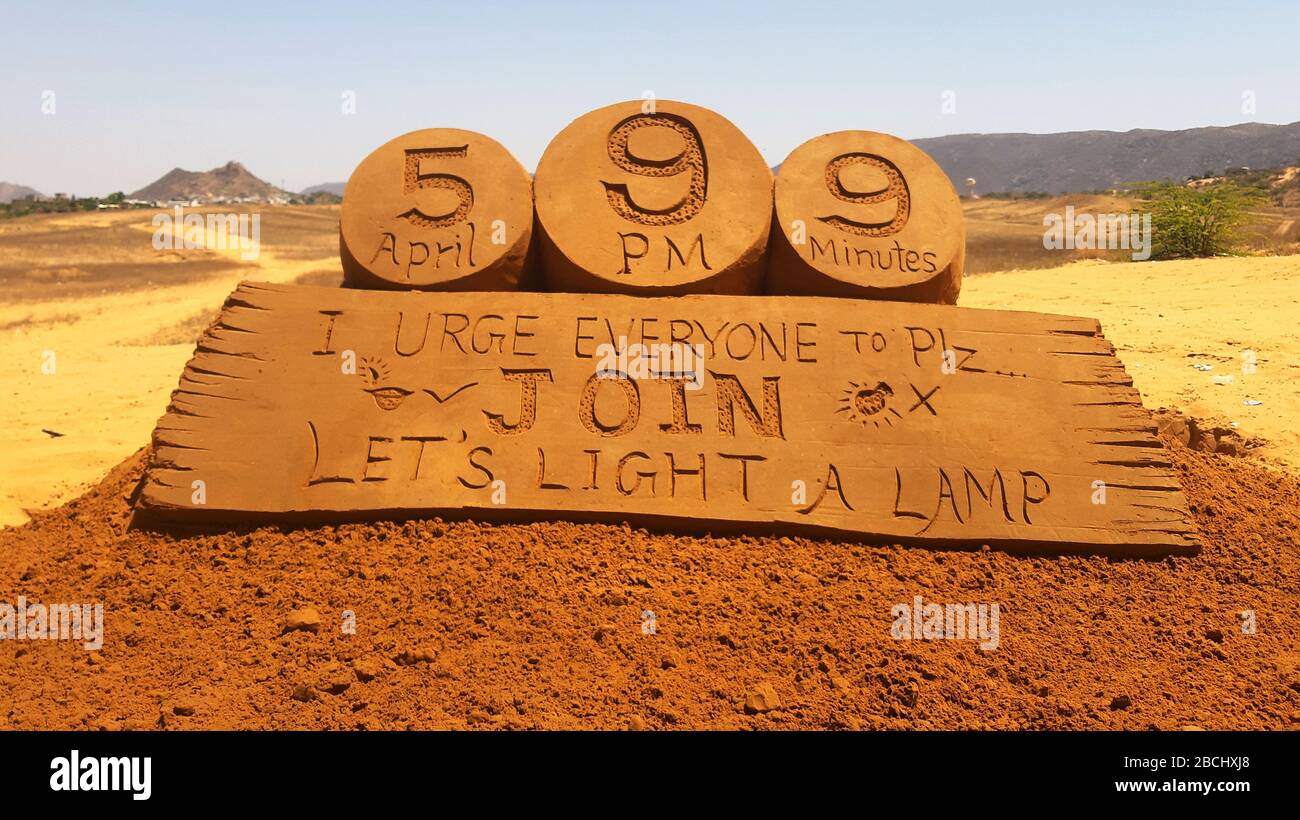 A sand sculpture made by sand artist Ajay Rawat on PM Modi's message to