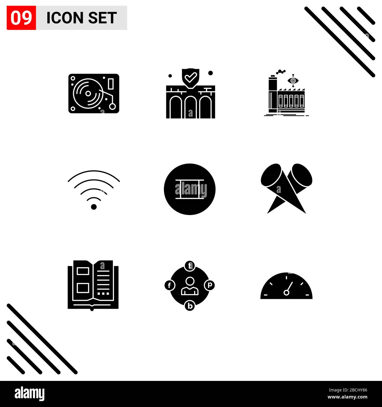 Modern Set of 9 Solid Glyphs Pictograph of beliefs, wifi, property, signal, smoke Editable Vector Design Elements Stock Vector