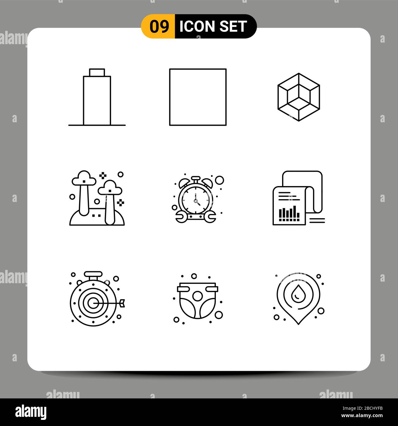 Outline Pack of 9 Universal Symbols of timer, nature, voxels, mushroom, food Editable Vector Design Elements Stock Vector