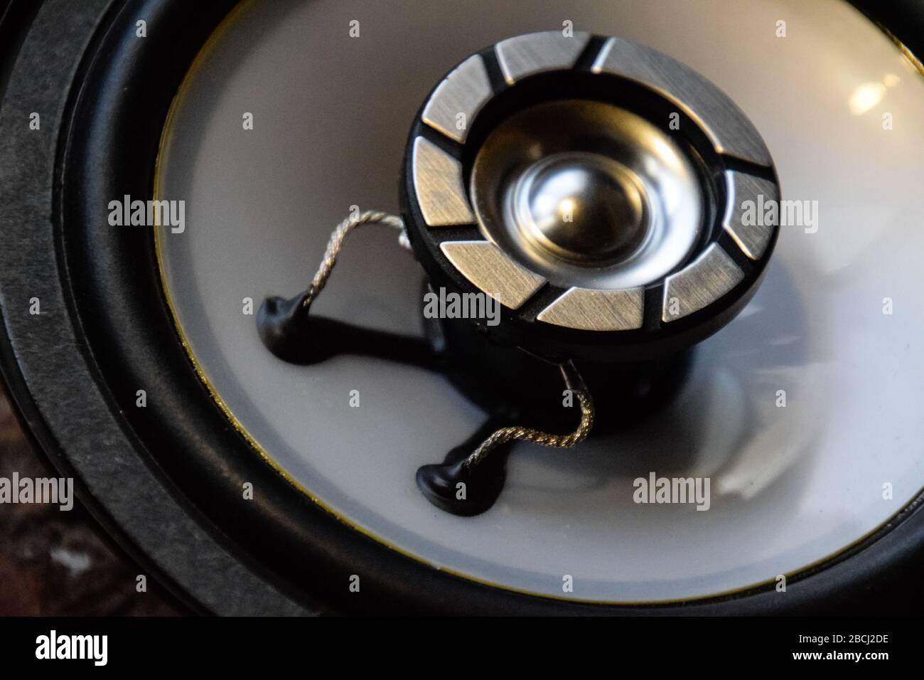 Combined car speaker, tweeter integrated in a large speaker. Stock Photo