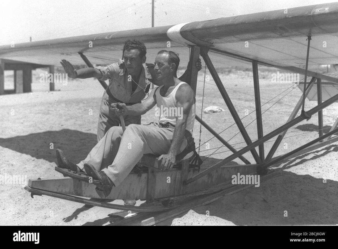 English Instructor Uri Braier With One Of The Members Of The Flying Camel Gliding Club During Training Near Bat Yam O E O U I I I U I I U U I U I O O U U E O E O U I U E I E I U O I