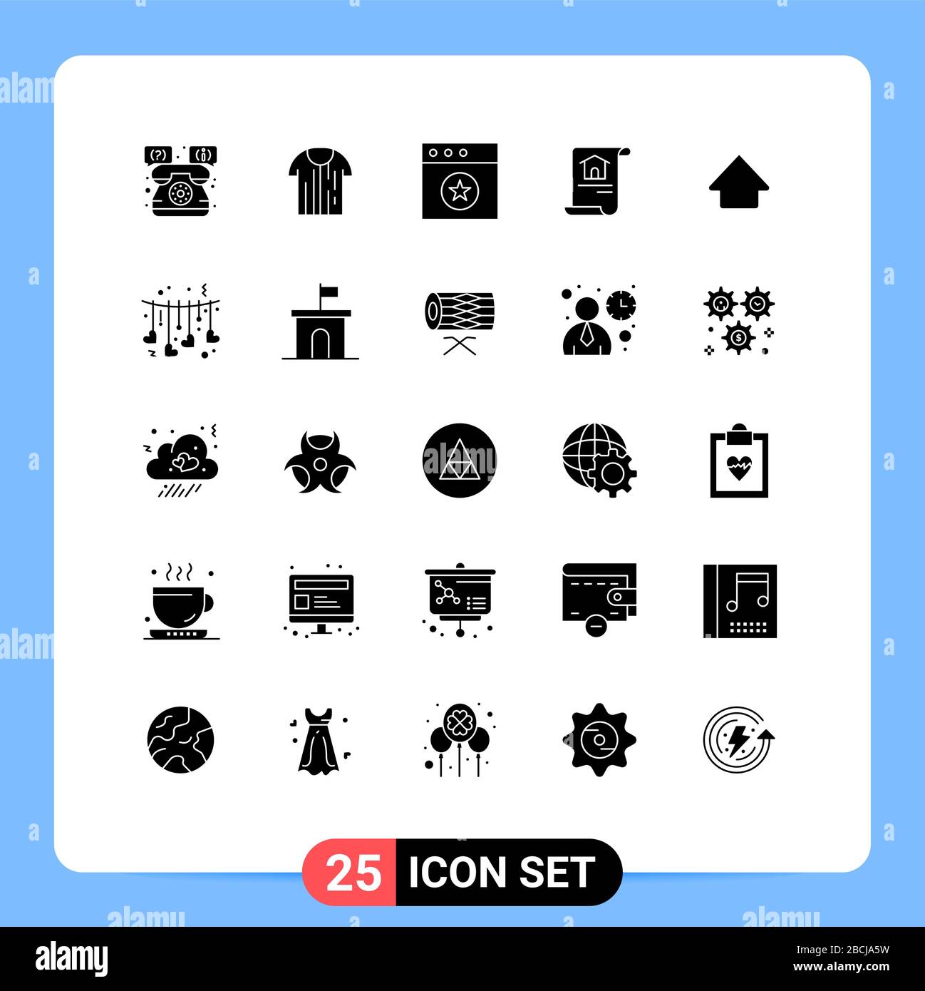 Universal Icon Symbols Group of 25 Modern Solid Glyphs of up, building, trikot, home, construction Editable Vector Design Elements Stock Vector