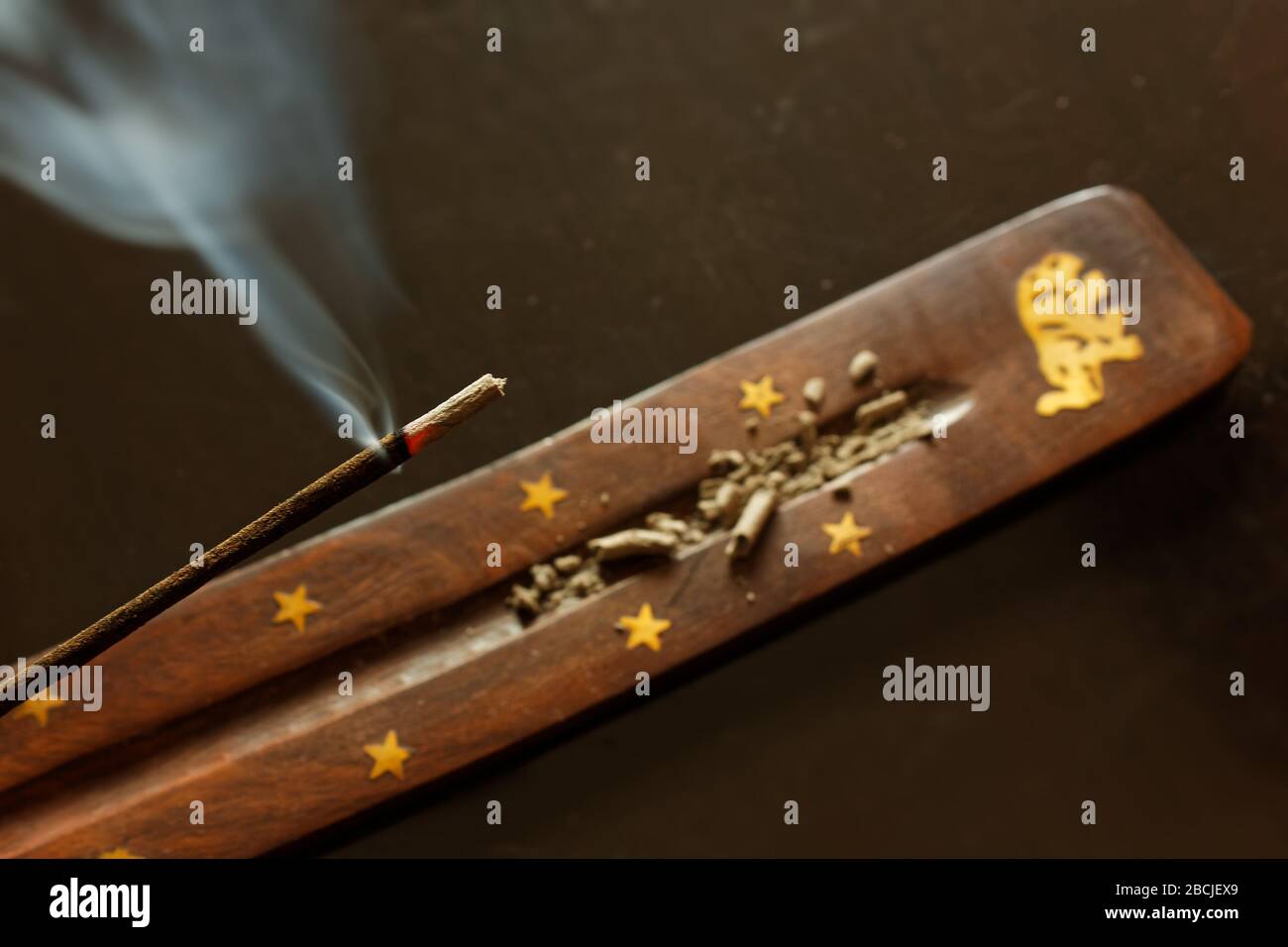 Burning aroma incense stick with smoke. Aromatherapy Stock Photo