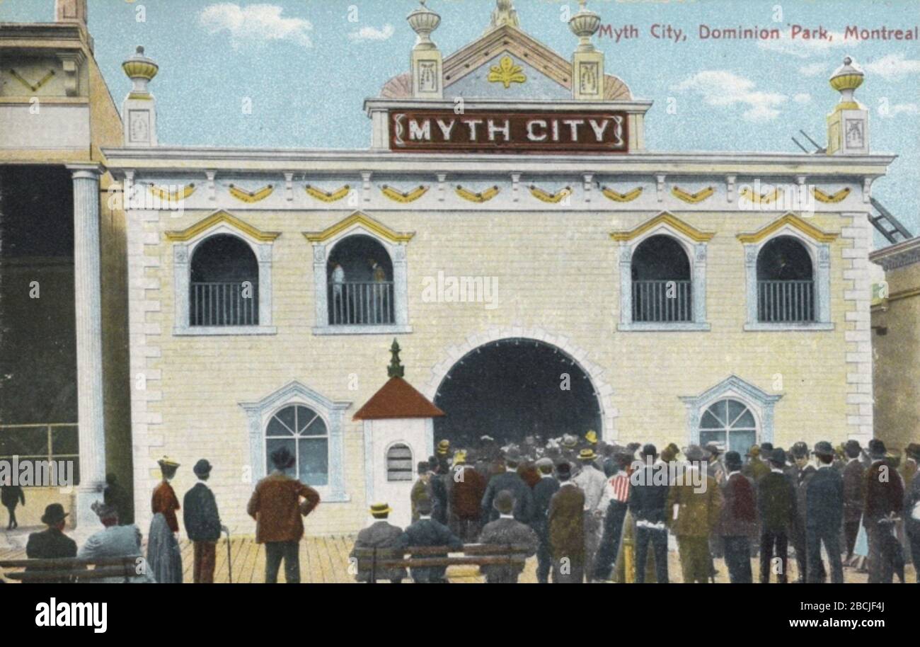 English Print Photomechanical Myth City Dominion Park Montreal Qc About 1910 Coloured Ink On Paper Mounted