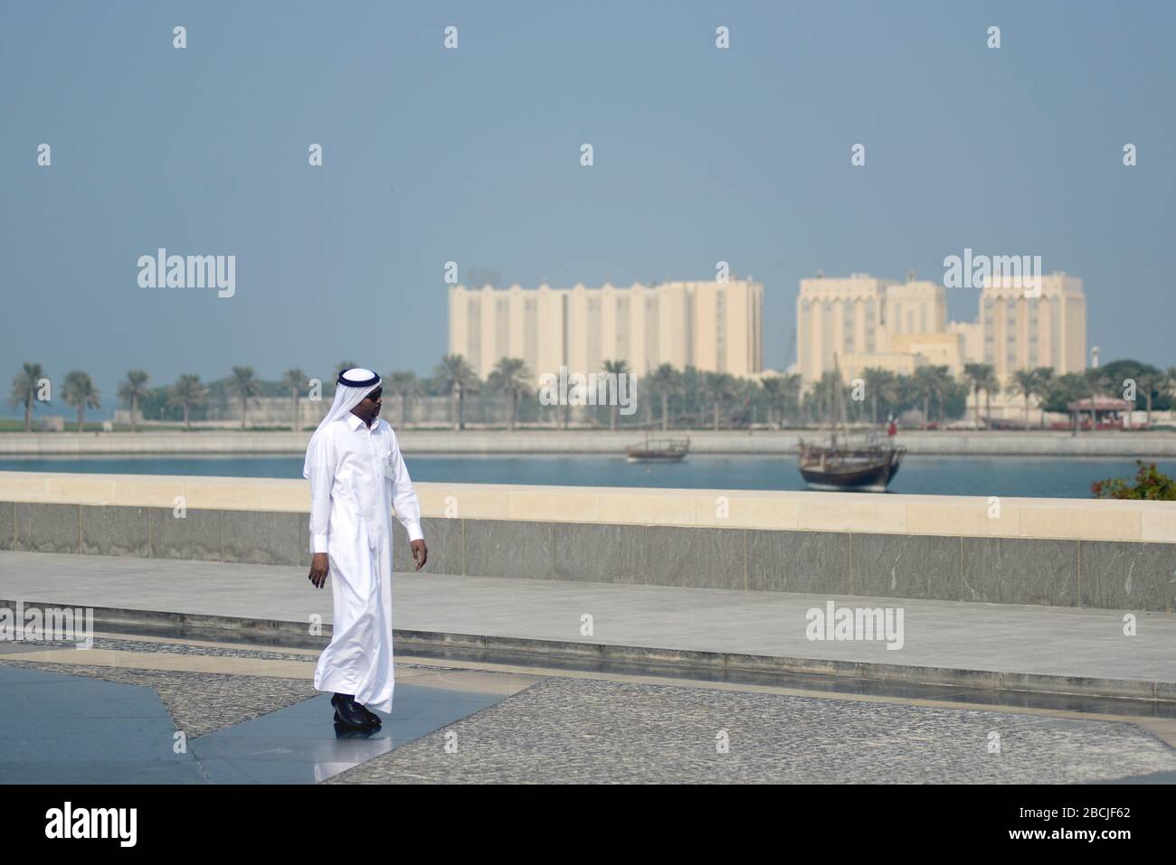 Muslim saudi man in Corniche, Doha, Qatar Stock Photo