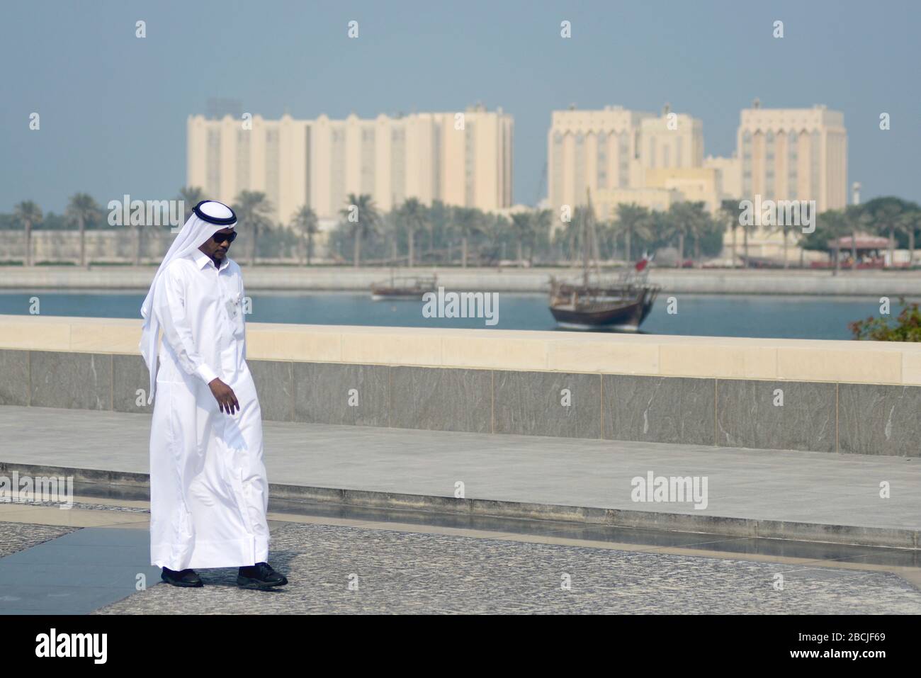 Muslim saudi man in Corniche, Doha, Qatar Stock Photo