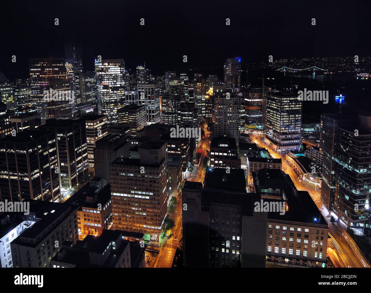 Bird's Eye View To Downtown Vancouver At Night Stock Photo - Alamy