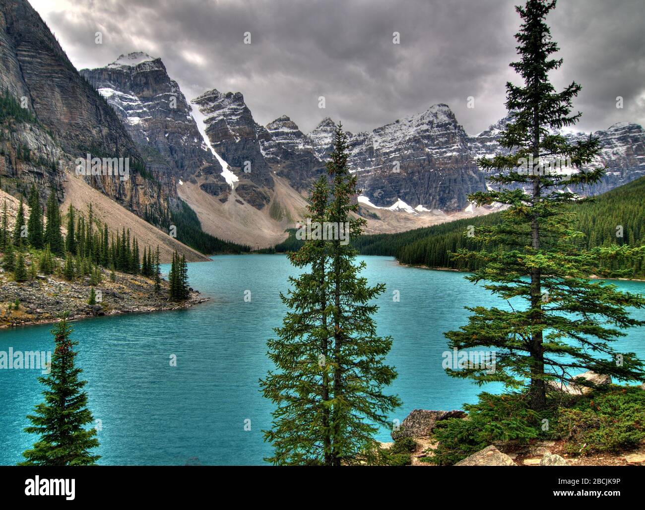 View From Rockpile Trail Lookout On The Enchanting Moraine Lake Banff National Park Stock Photo