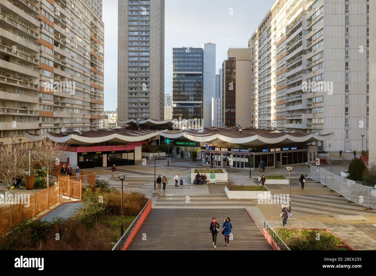 Dalle des Olympiades Paris between Rue de Tolbiac, Avenue d'Ivry and rue Nationale. Chinatown area Stock Photo