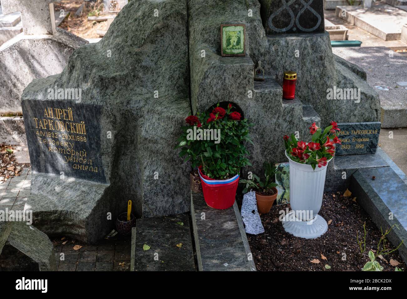 Tomb of Andrei TARKOVSKI, russian film director. In Sainte Genevieve des Bois russian cemetery Stock Photo