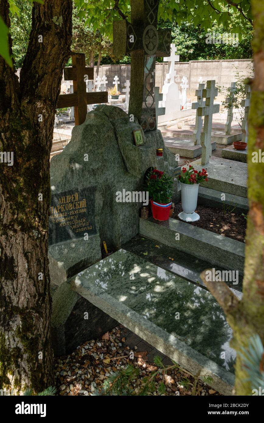 Tomb of Andrei TARKOVSKI, russian film director. In Sainte Genevieve des Bois russian cemetery