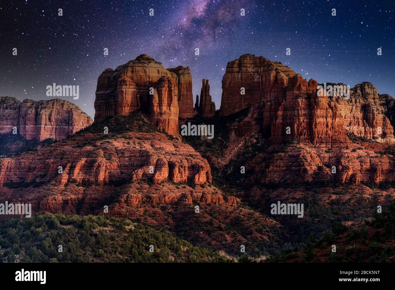 Rock formation at night with starry sky and milky way hi-res stock ...