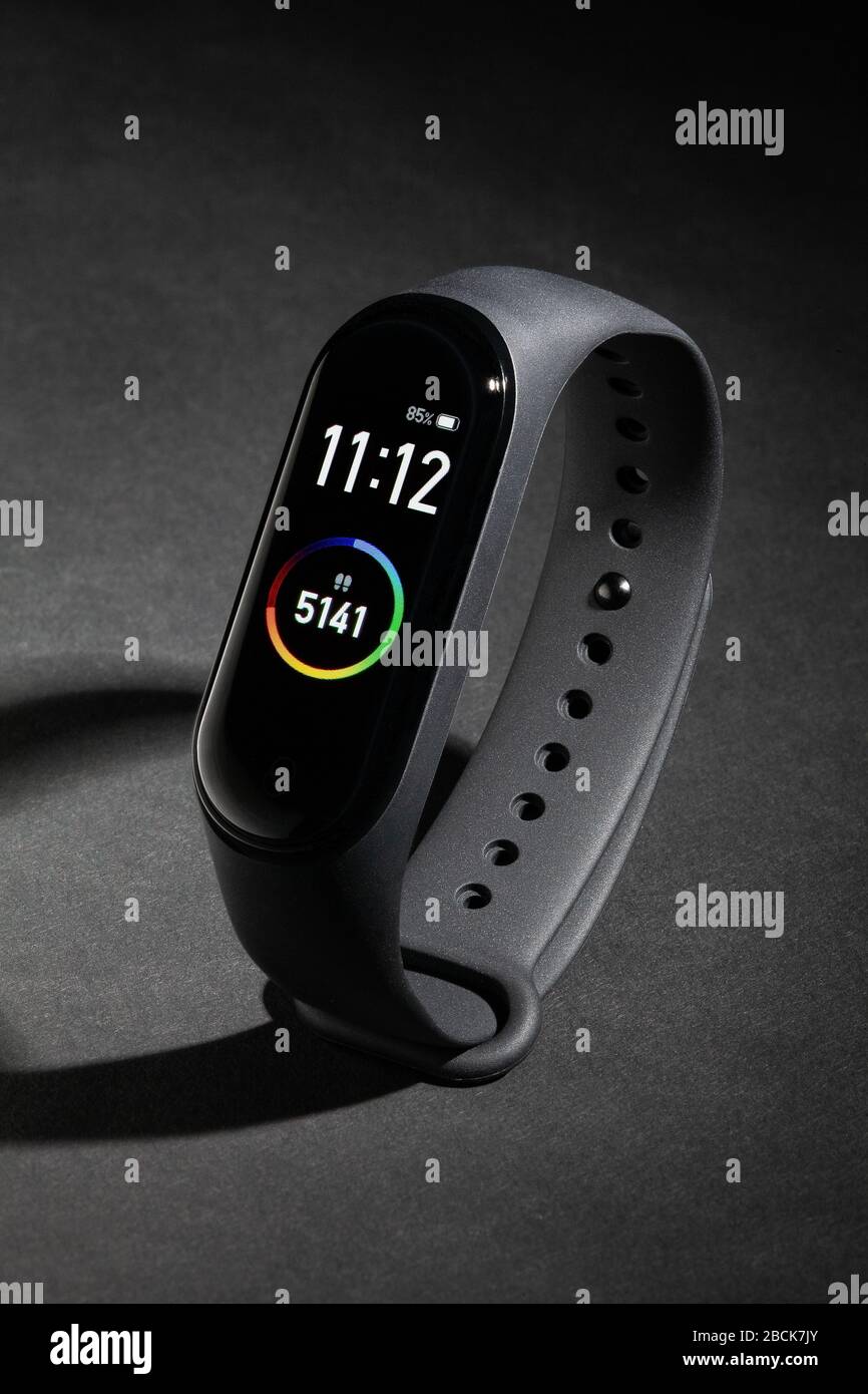 smart band fitness tracker isolated on black Stock Photo