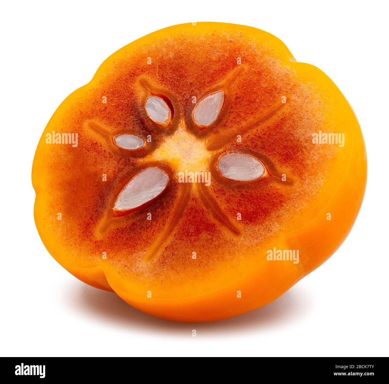 sliced kinglet persimmons path isolated on white Stock Photo