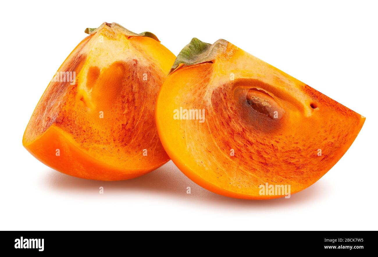 sliced kinglet persimmons path isolated on white Stock Photo