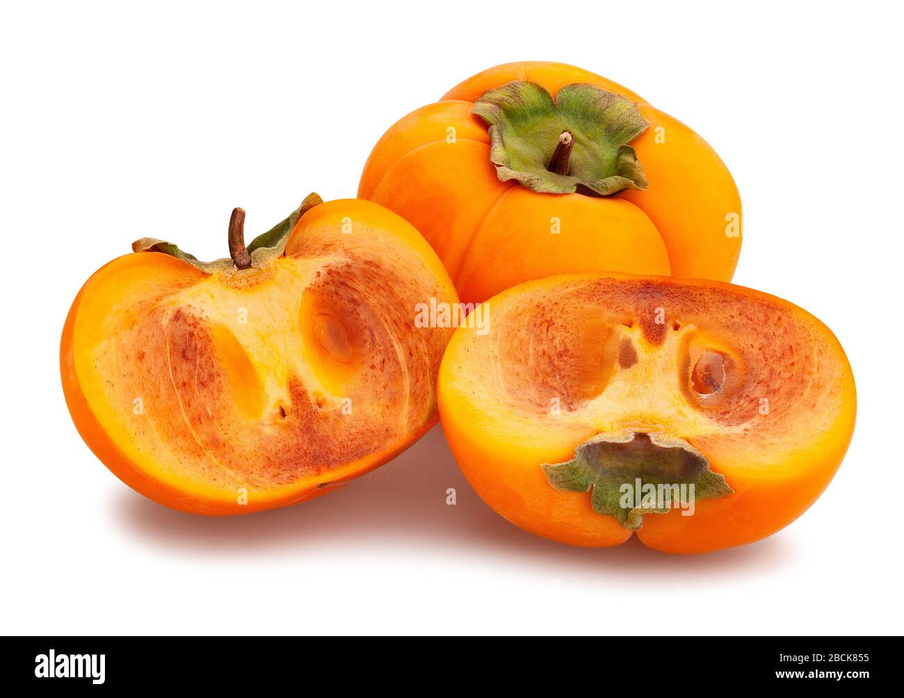 sliced kinglet persimmons path isolated on white Stock Photo