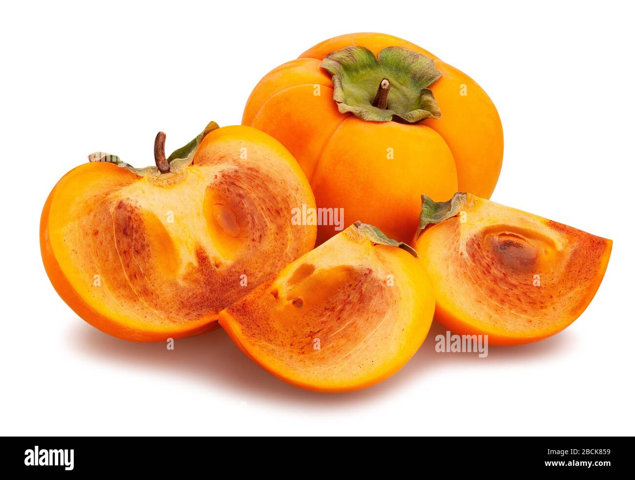 sliced kinglet persimmons path isolated on white Stock Photo