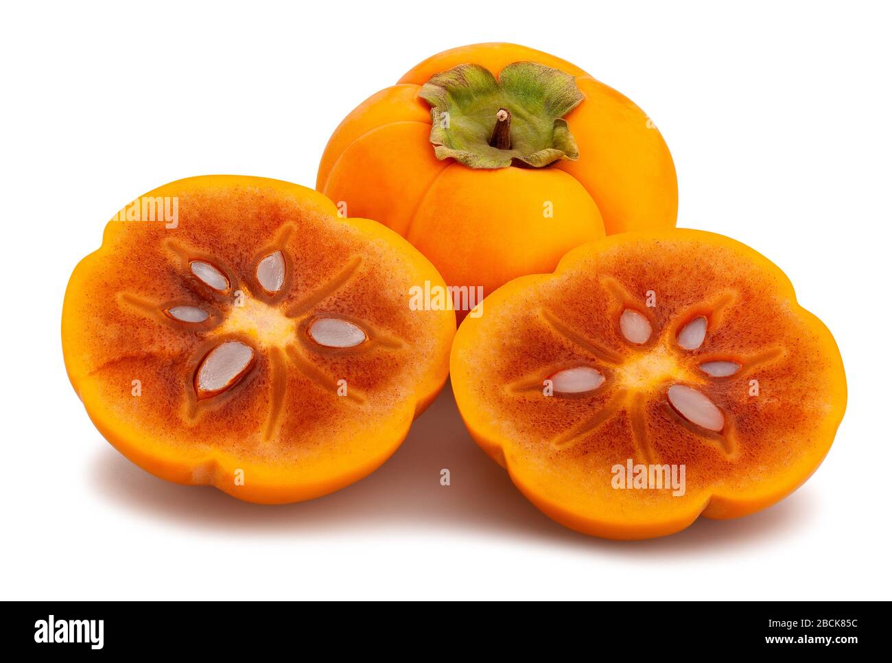 sliced kinglet persimmons path isolated on white Stock Photo