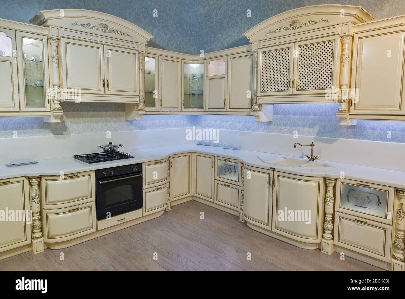 Modern kitchen furniture interior in baroque style Stock Photo