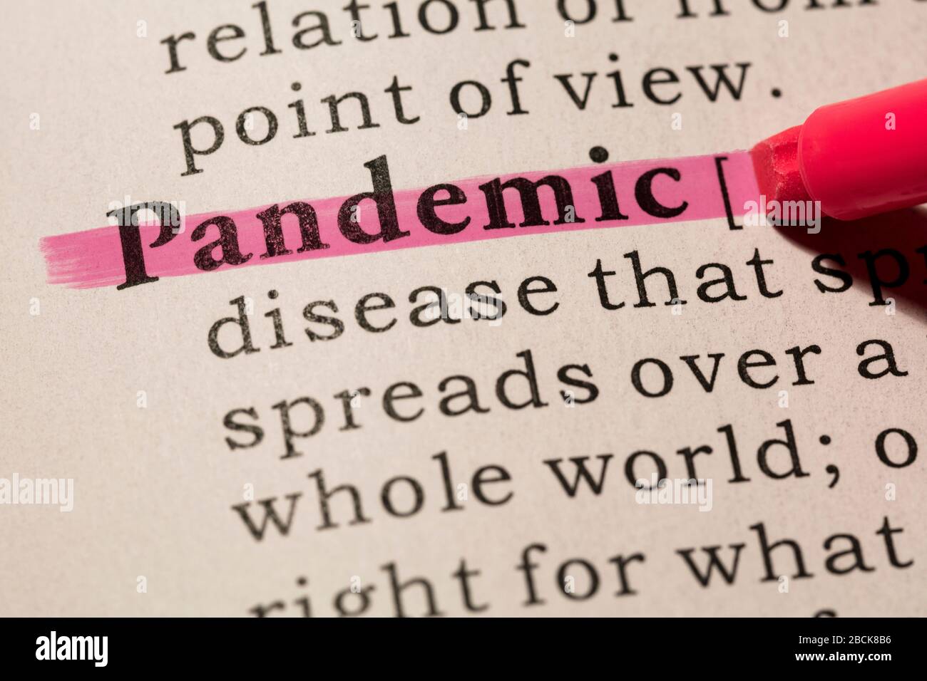 Fake Dictionary, Dictionary definition of word pandemic. Stock Photo