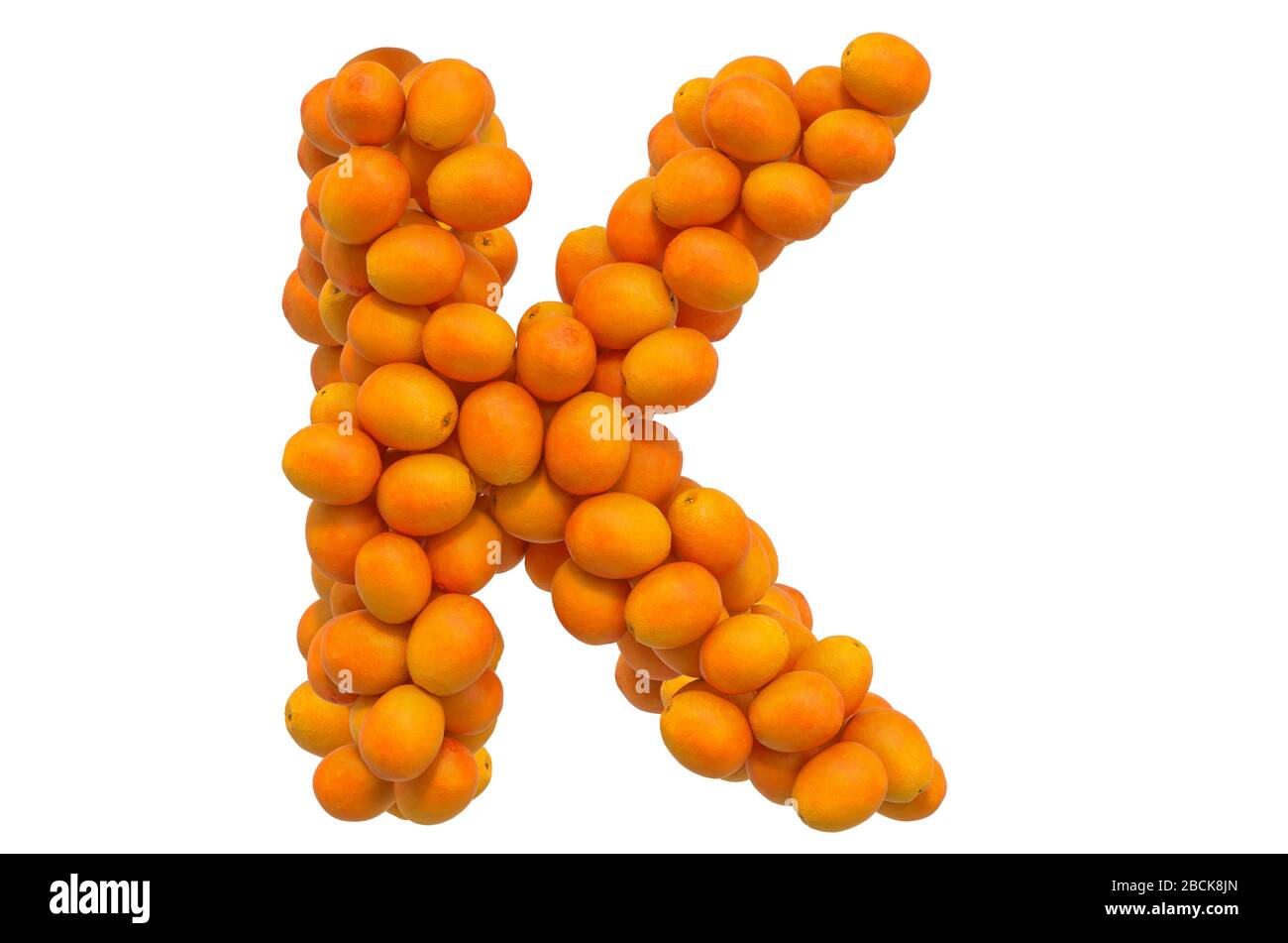 Letter K from oranges, 3D rendering isolated on white background Stock