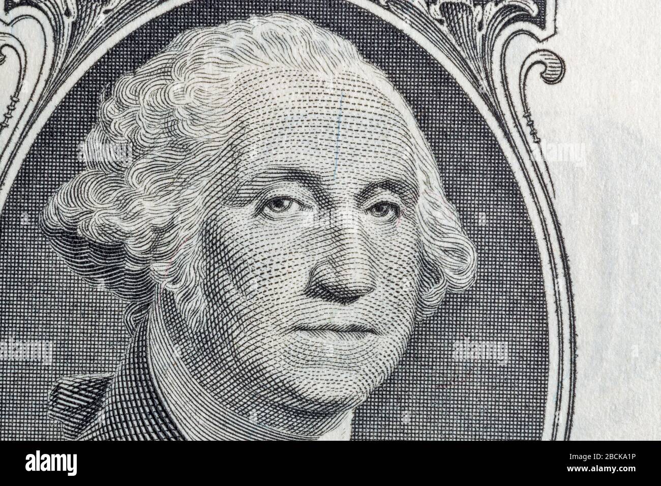 Macro portrait of George Washington US president on one dollar bill ...