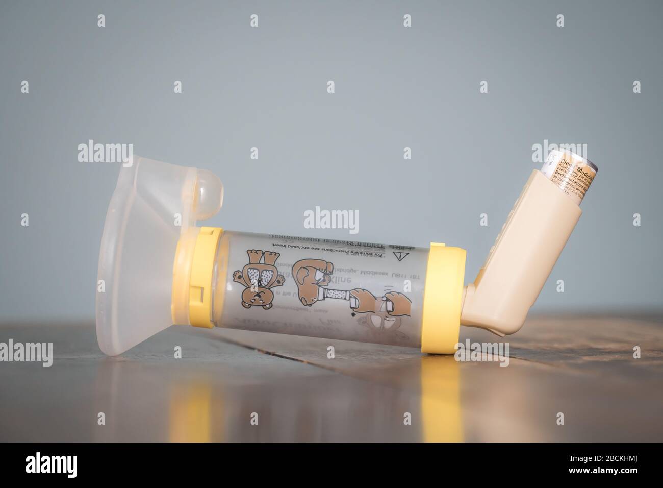 London, UK April 3, 2020 Clenil (beclomethasone) inhaler and child