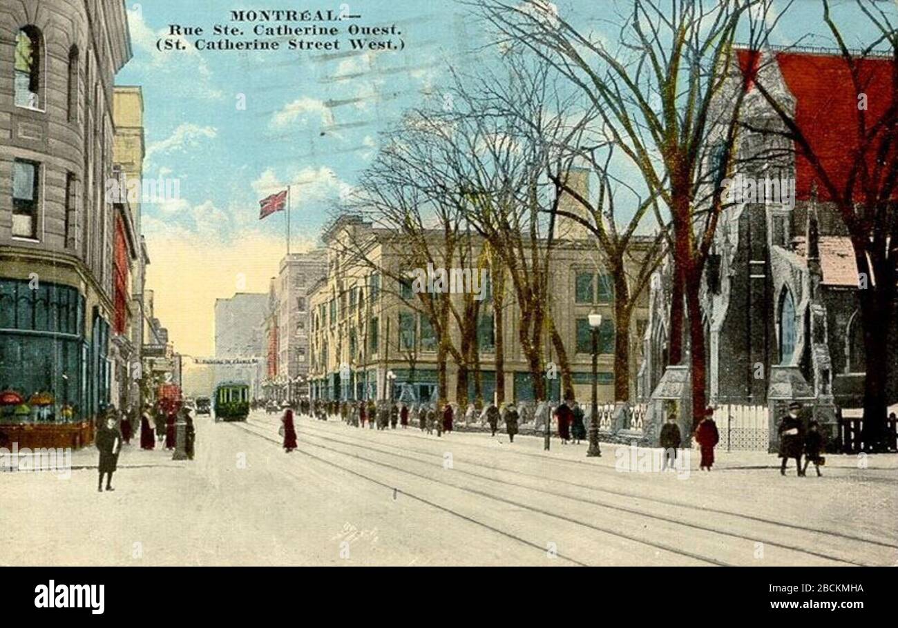 English Postcards Of St Catherine Street Corner Union Avenue Montreal Quebec Canada Looking Westward Towards The Intersection With University One Can See The Birks Building The Goodwins Department Store Later Replaced By