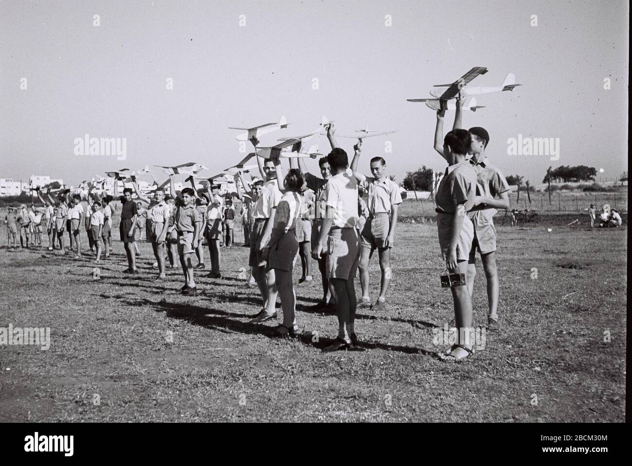 English School Boys With Their Gliders Ready For The Start Of The Contest At Kiriat Meir Field Outside Tel Aviv U U O I O E O U U E E O E U C O U E O I I I U O I U C O U