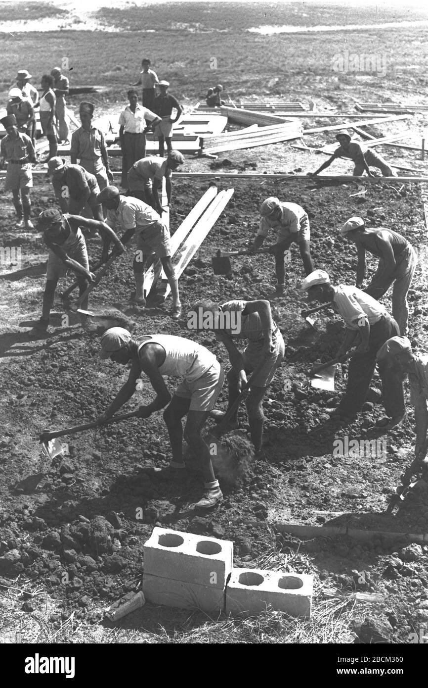 English Settlers Preparing The Foundation For Barracks Going Up On The Day Of The Founding Of Moshav Tzur Moshe U O O C E O U I E I O U E E O O I E O I U O O I I U I C E I U C I E C I
