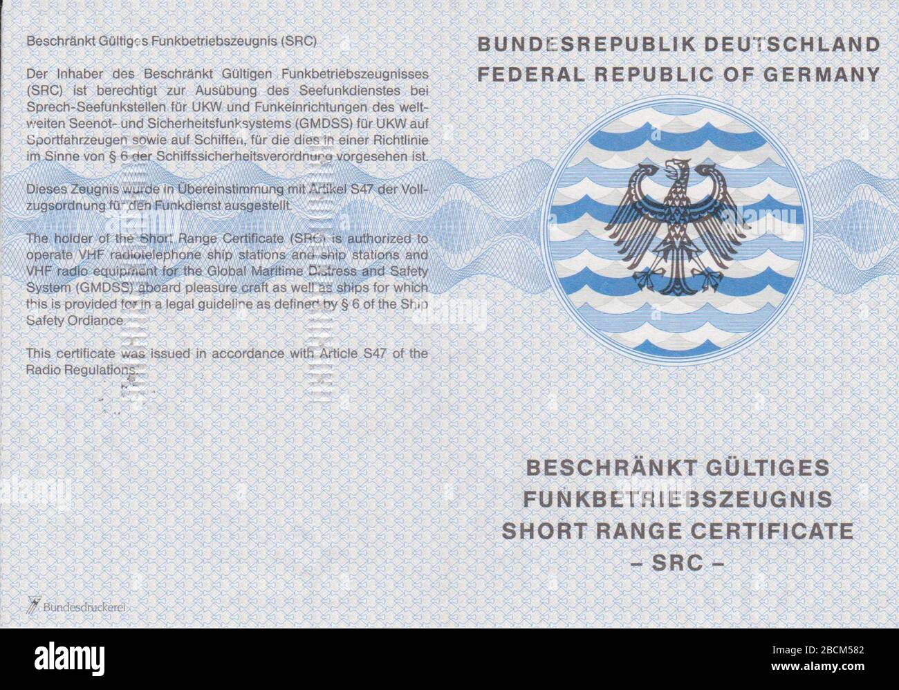 Deutsch Short Range Certificate Src Beschrankt Gultiges Funkbetriebszeugnisenglish Short Range Certificate 21 October 12 21 04 18 Own Work Leineabstiegsschleuse Stock Photo Alamy