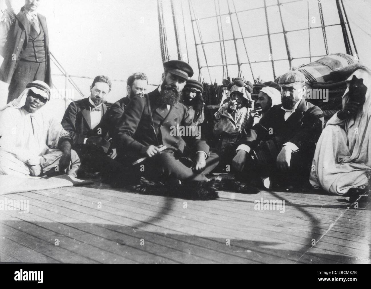 English Theodor Herzl En Route To Israel Aboard A Ship In 18 To The Right David Wolfson And Behind Schneerer And Bodenheimer E I I I I U E E I O I E I O U E O C E U U O U O U I I