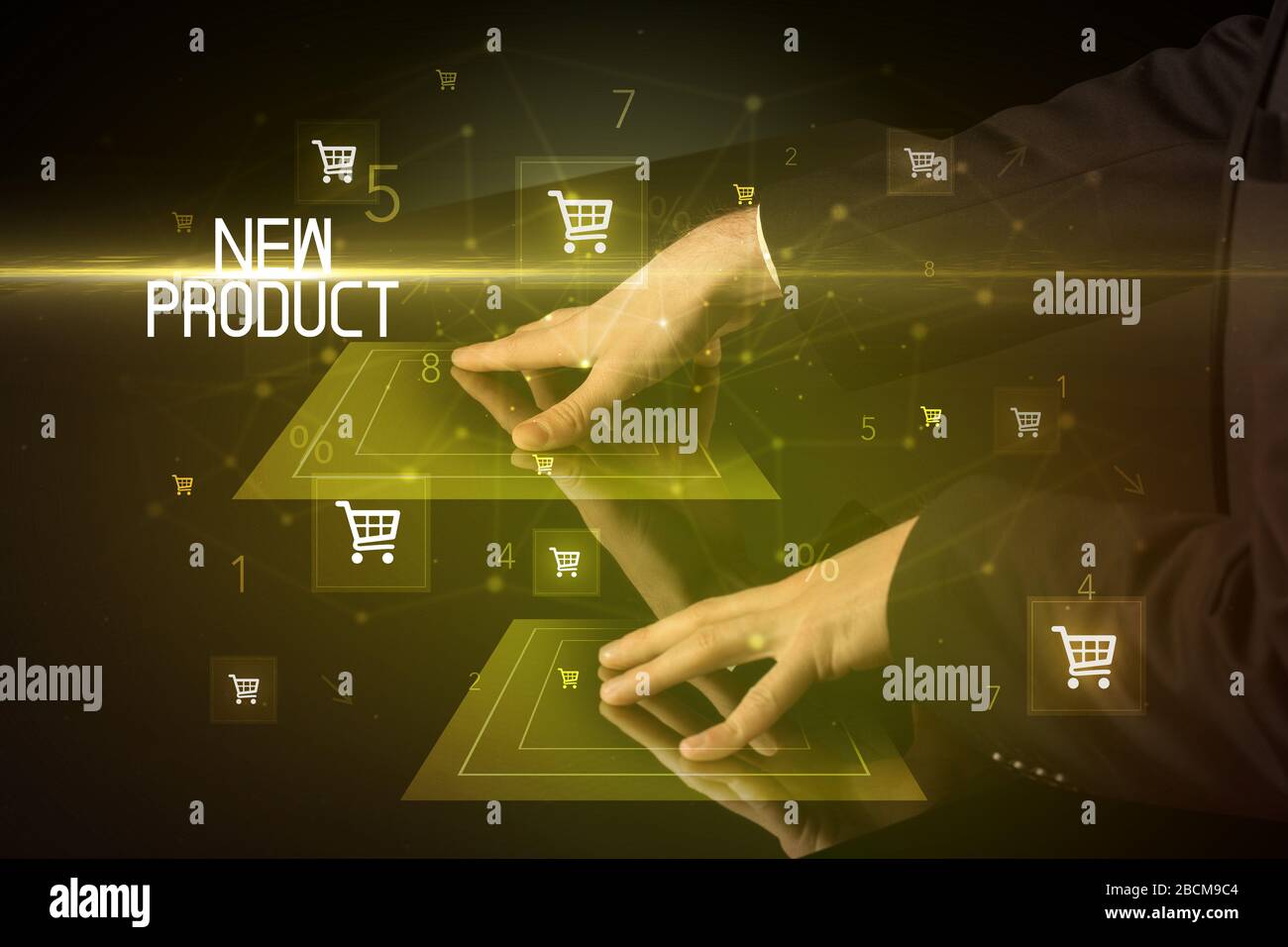 Online shopping with NEW PRODUCT inscription concept, with shopping ...