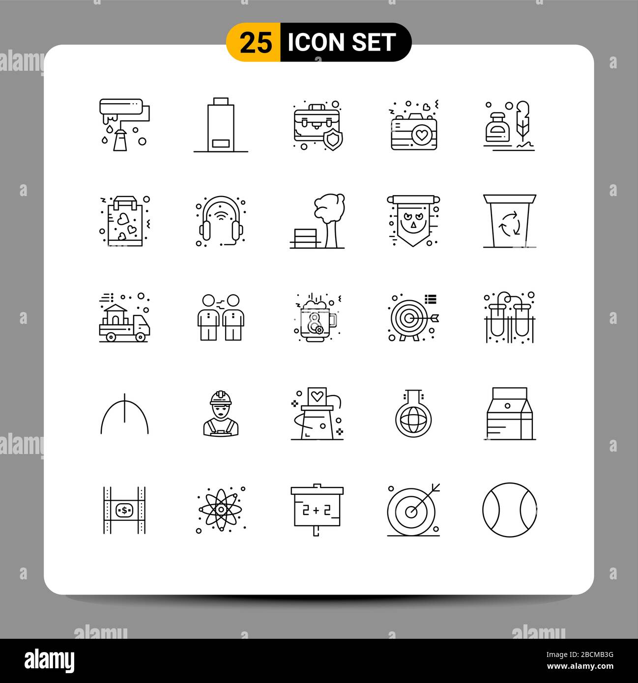 Modern Set of 25 Lines and symbols such as erite, romance, briefcase, love, camera Editable Vector Design Elements Stock Vector
