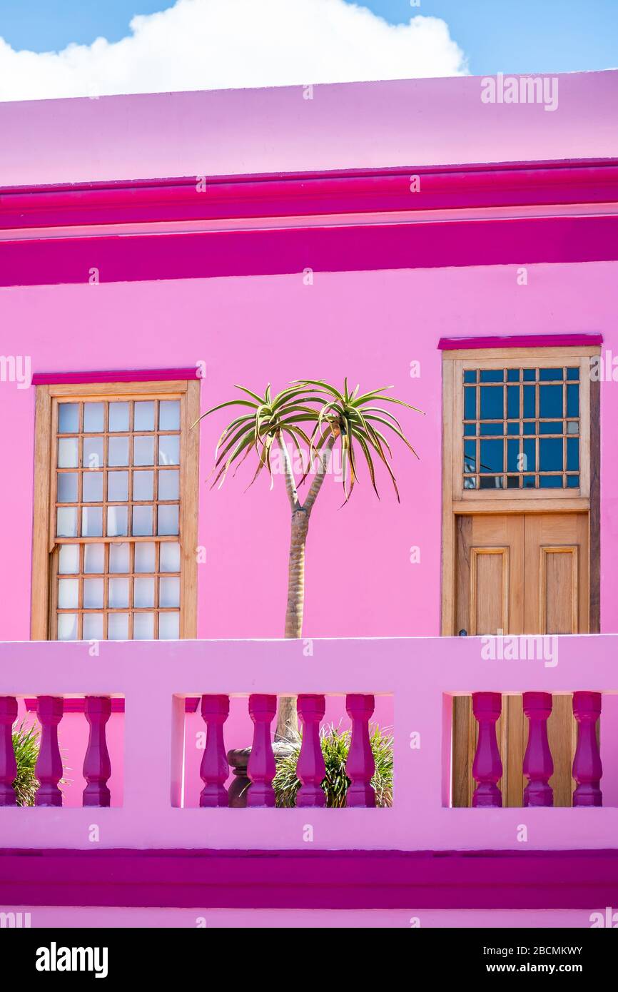 Colorful houses in the Bo-Kaap neighborhood in Cape Town, South Africa on a beautiful, sunny day. Stock Photo