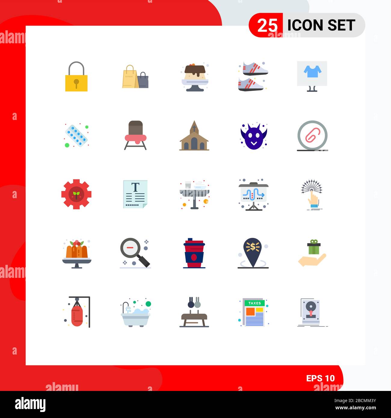 25 Creative Icons Modern Signs and Symbols of e, apparel, food, sportive, equipment Editable Vector Design Elements Stock Vector