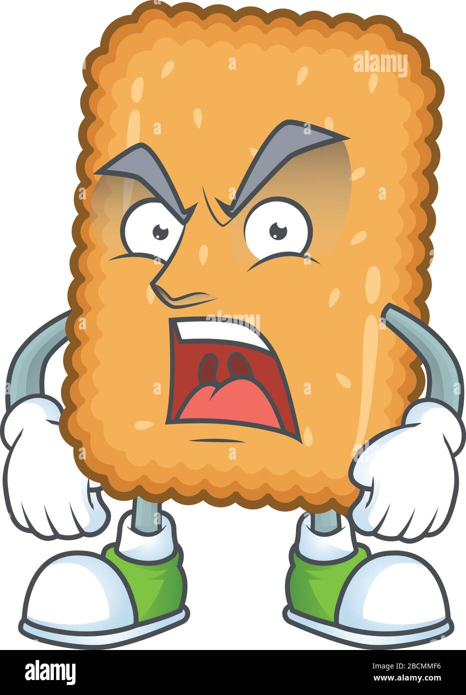 Biscuit cartoon character design with mad face Stock Vector