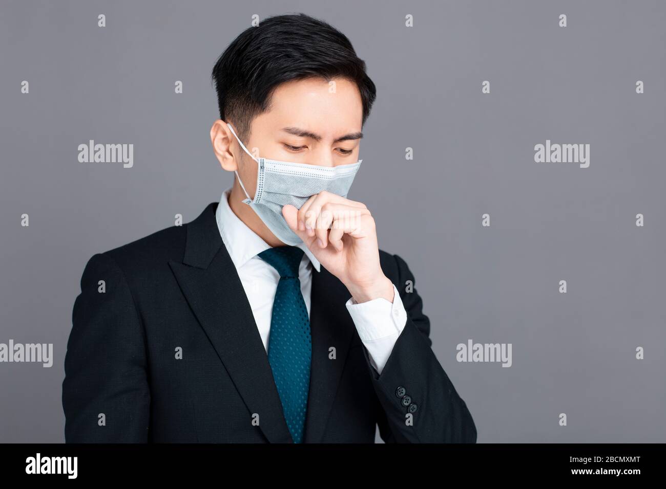 young man wear medical mask and  cough Stock Photo