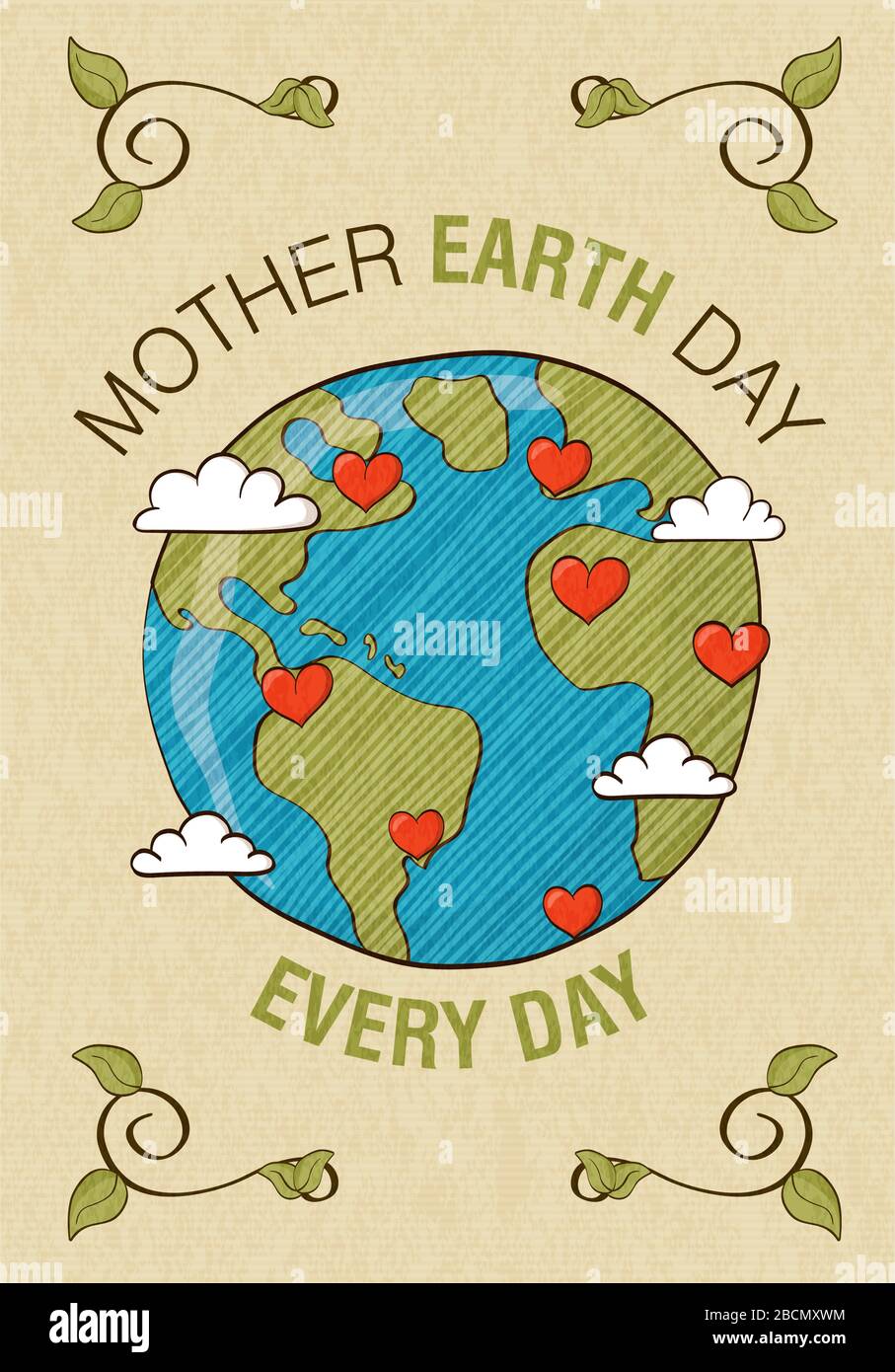 Make everyday mother earth day greeting card with heart shape worldwide for nature love concept. April 22 environment care event design, eco friendly Stock Vector