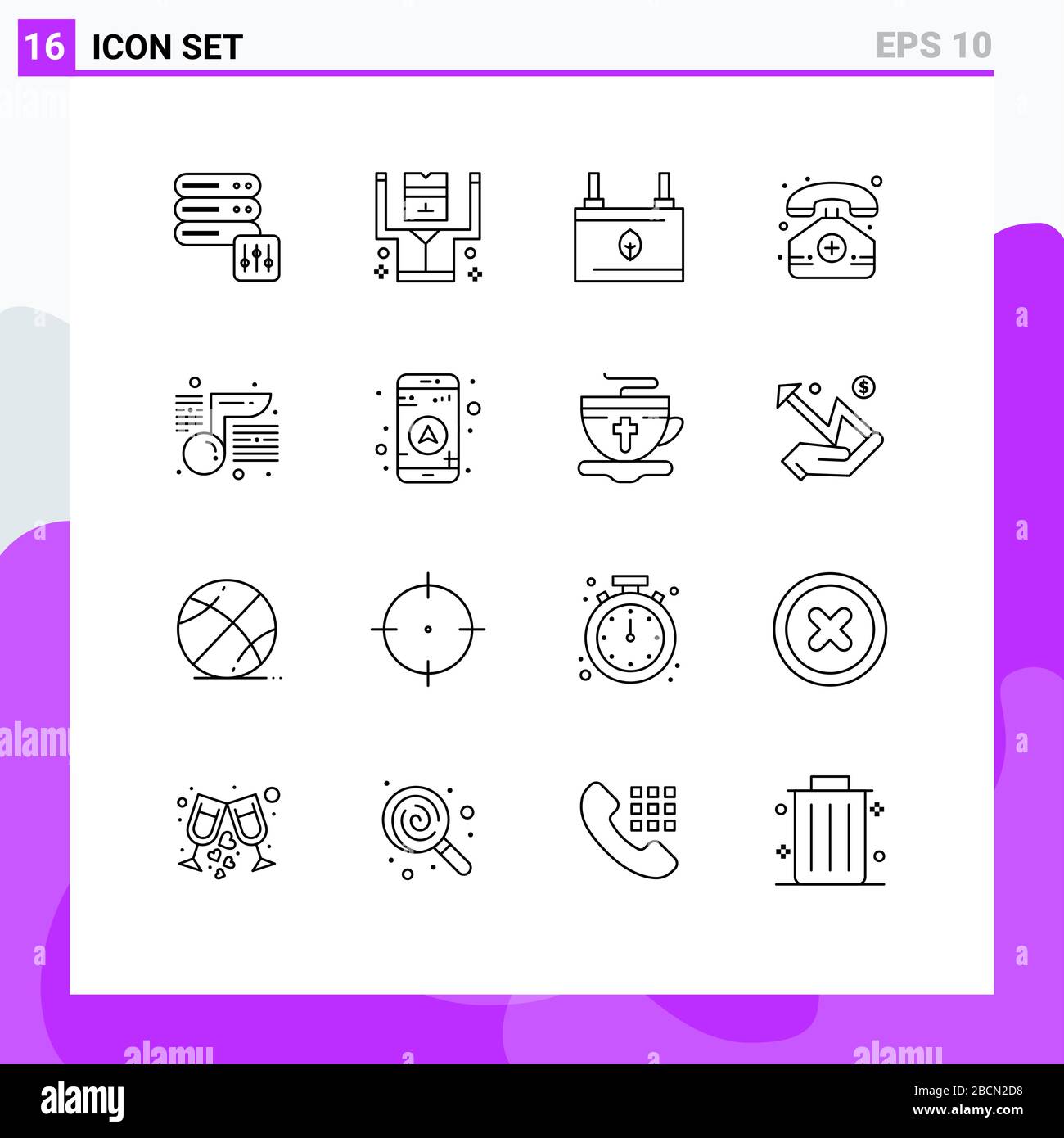 Group of 16 Modern Outlines Set for note, phone, clean, mobile, hospital Editable Vector Design Elements Stock Vector