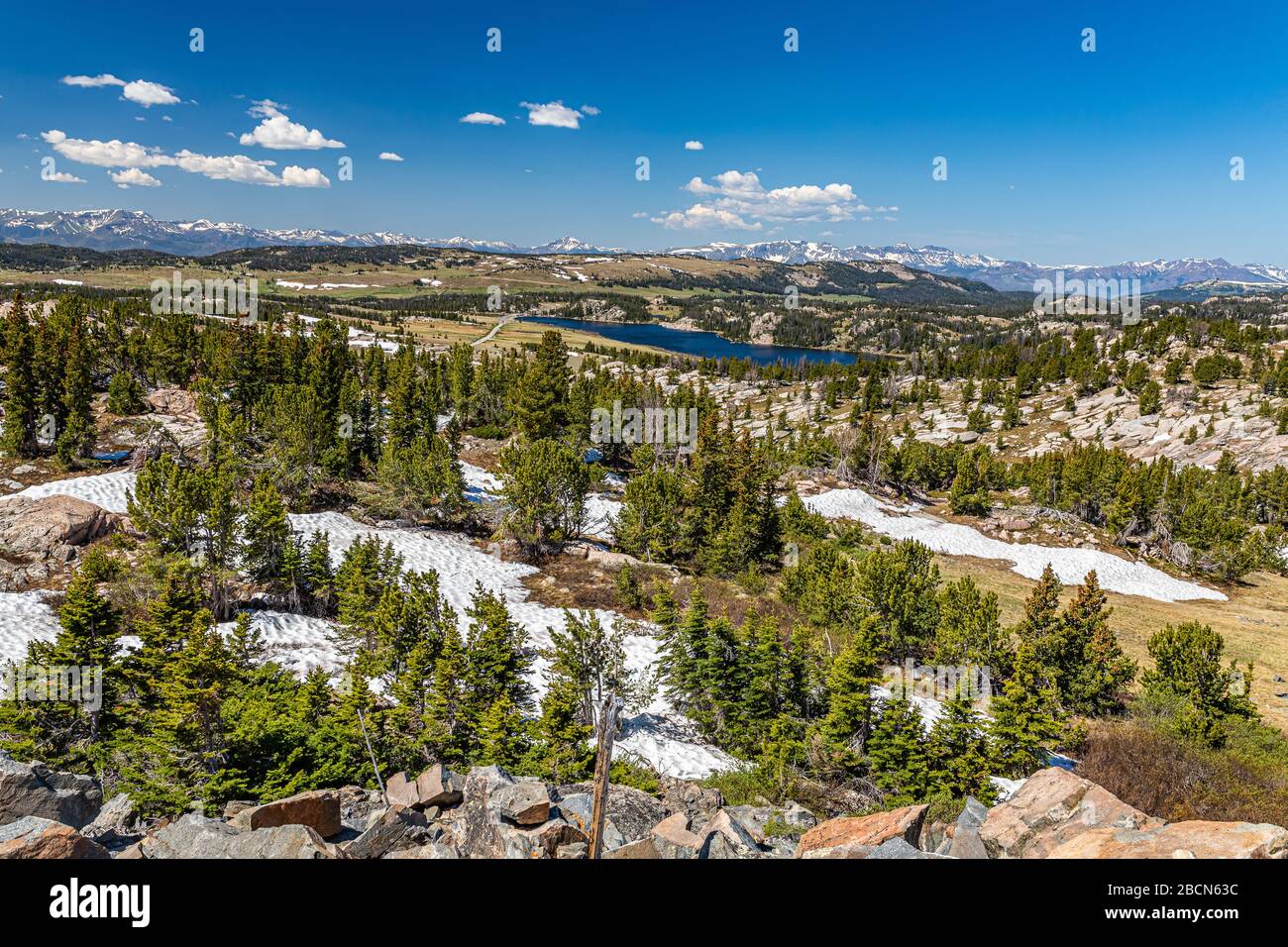 The Beartooth Highway is a section of U.S. Route 212 in Montana and Wyoming between Red Lodge and Yellowstone National Park known for its stunning vie Stock Photo