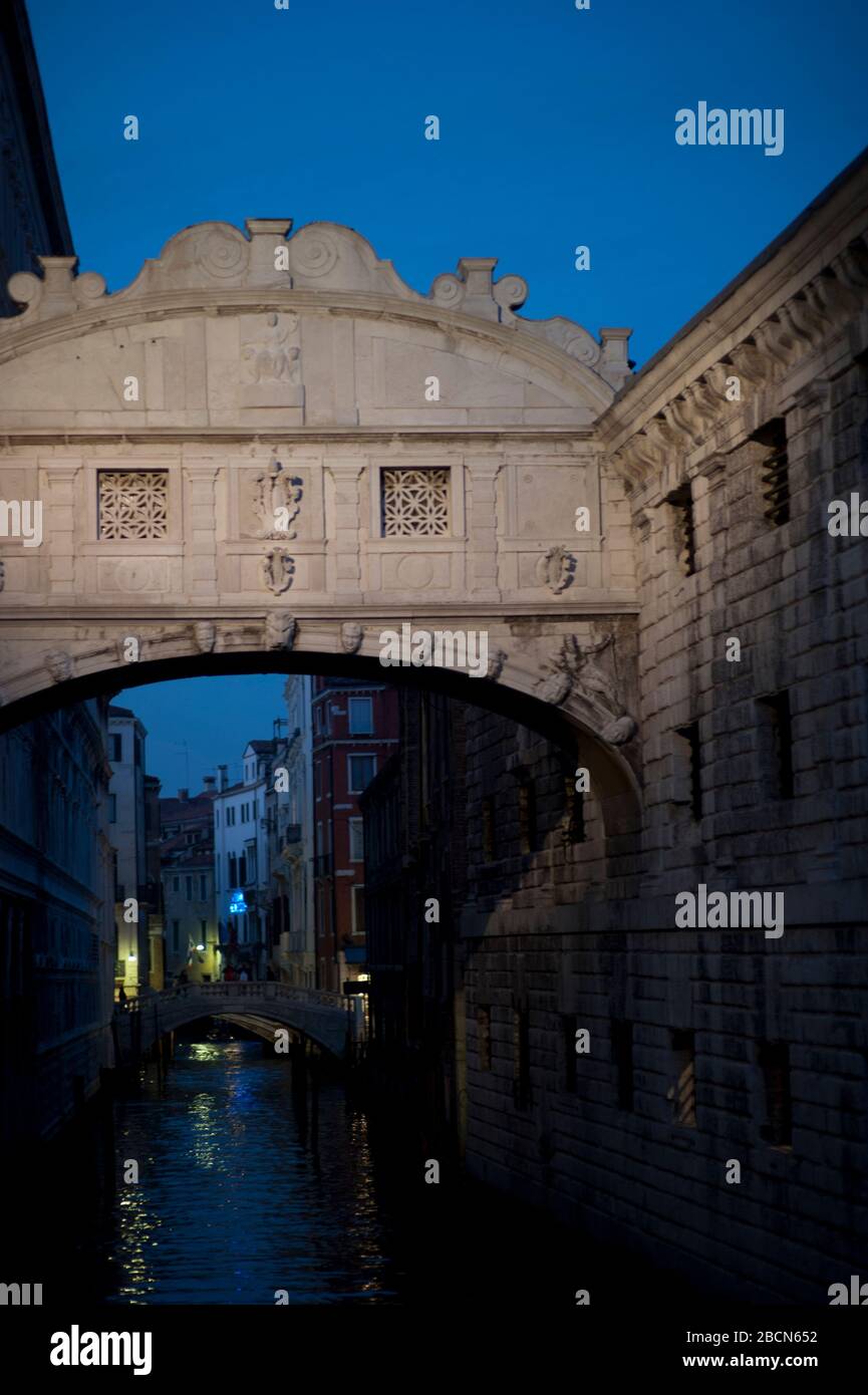 Bridge of Sighs in evening, Venice, Italy Stock Photo