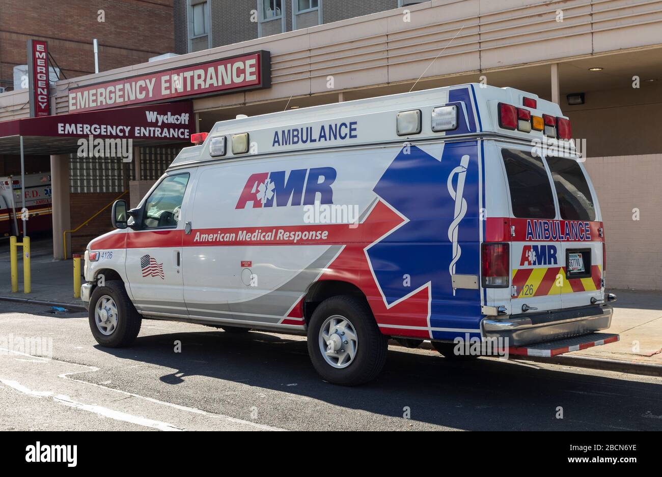 New York, NY April 4, 2020 Ambulance from Indiana arrived to help