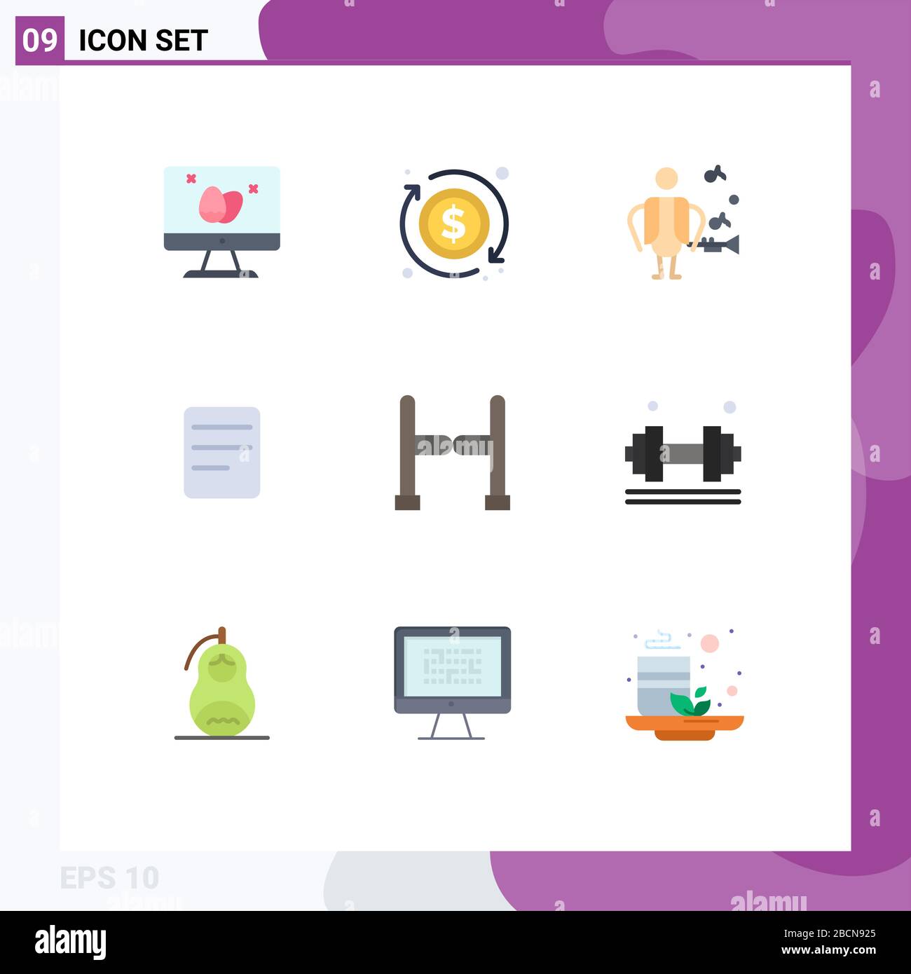 9 Creative Icons Modern Signs and Symbols of fitness, swing, music, fence, chat Editable Vector Design Elements Stock Vector